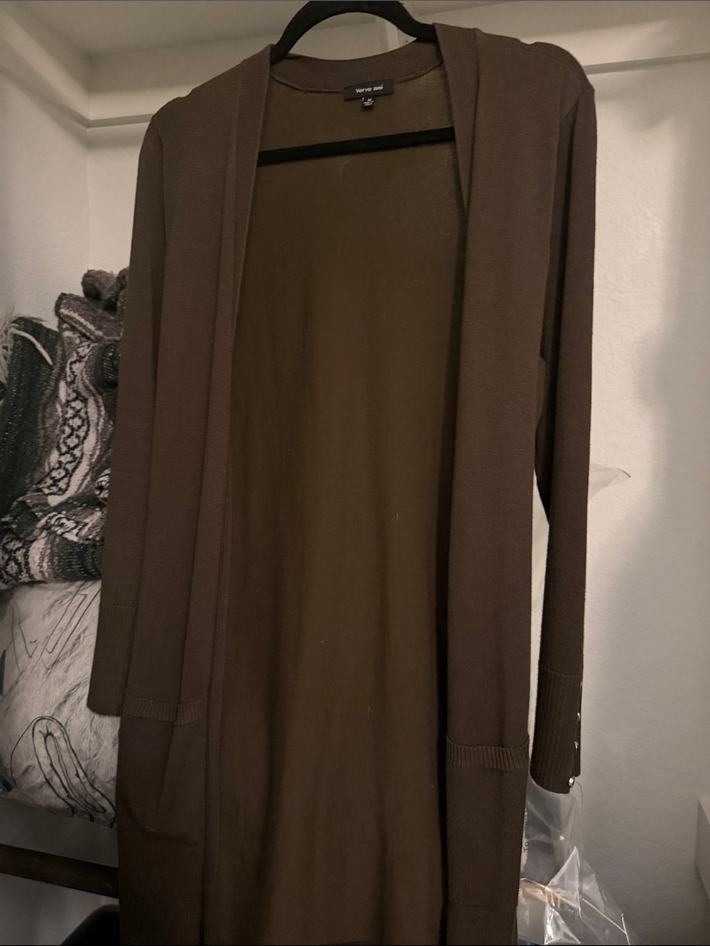 Verve Ami Long Brown Open-Front Cardigan